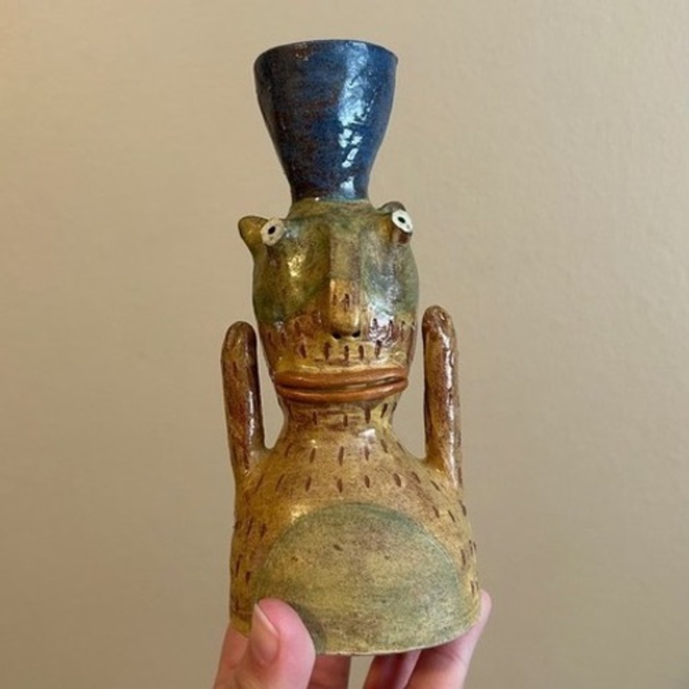 Handmade Pottery Kim Murton Figural Candlestick - Whimsical Gothic Humorous